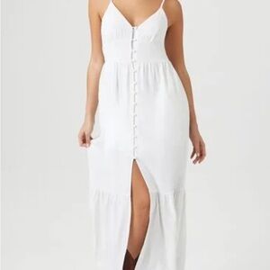 White Button Front Maxi Dress with Slit Size Small, Brand New